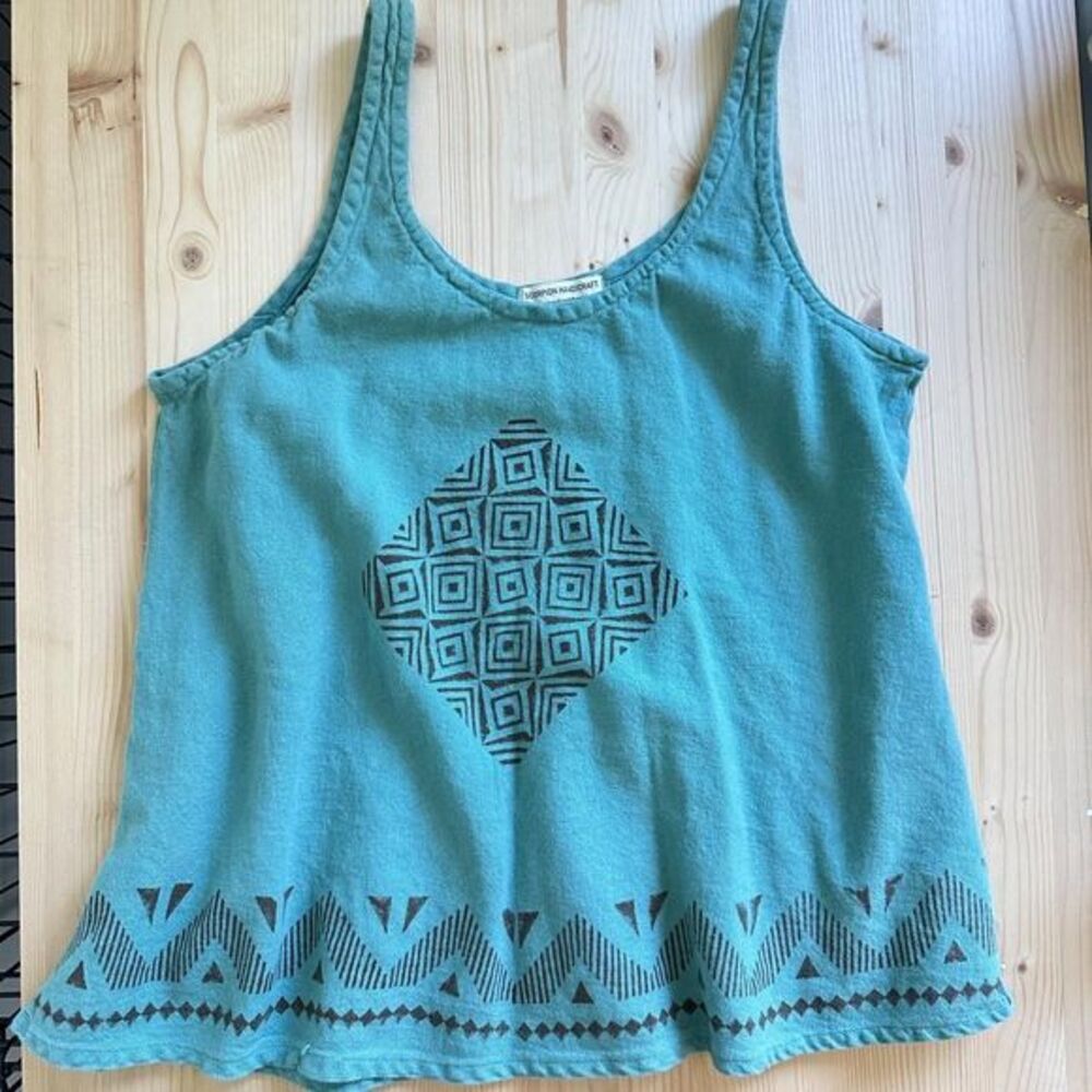 Scorpion Handicraft Teal Organic Cotton Hand Block Print Flowy Tank Top - Picture 6 of 7